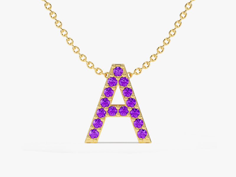 Amethyst Letter Necklace in 14k Solid Gold