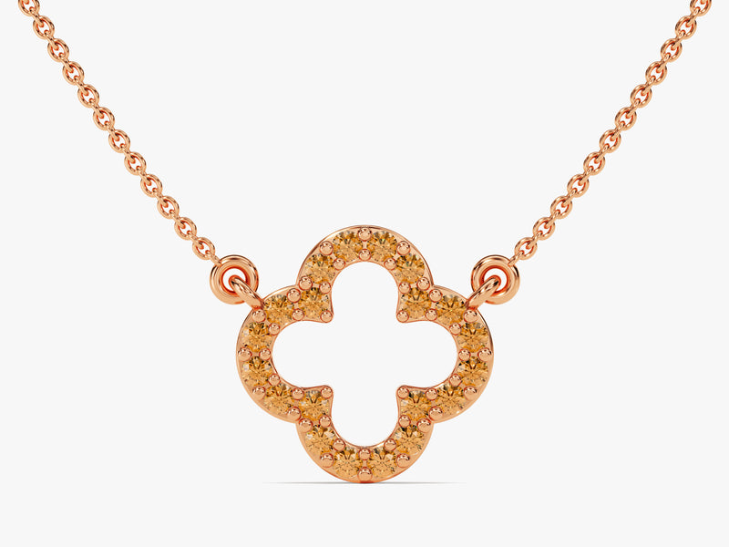 Citrine Clover Necklace in 14k Solid Gold