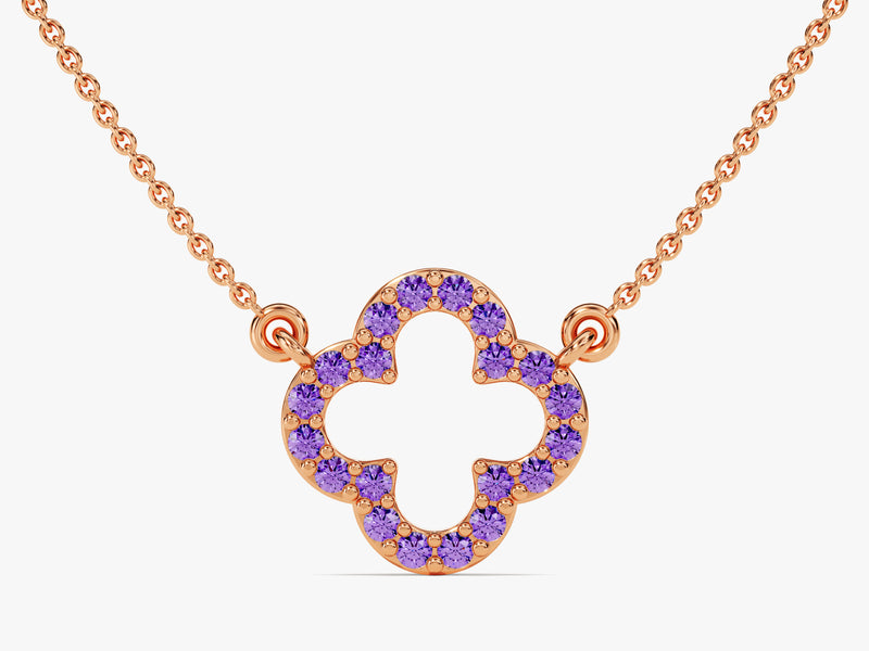 Amethyst Clover Necklace in 14k Solid Gold