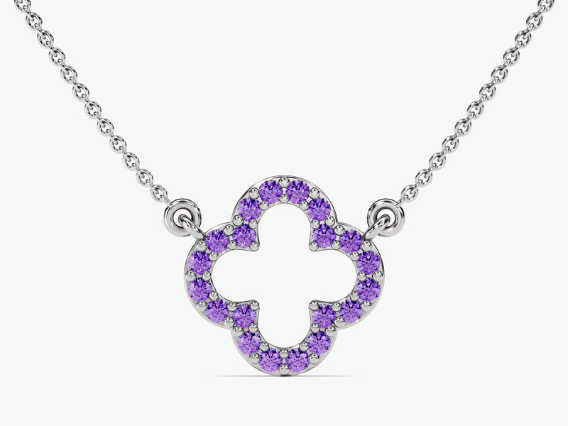 Amethyst Clover Necklace in 14k Solid Gold