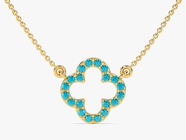 Blue Topaz Clover Necklace in 14k Solid Gold