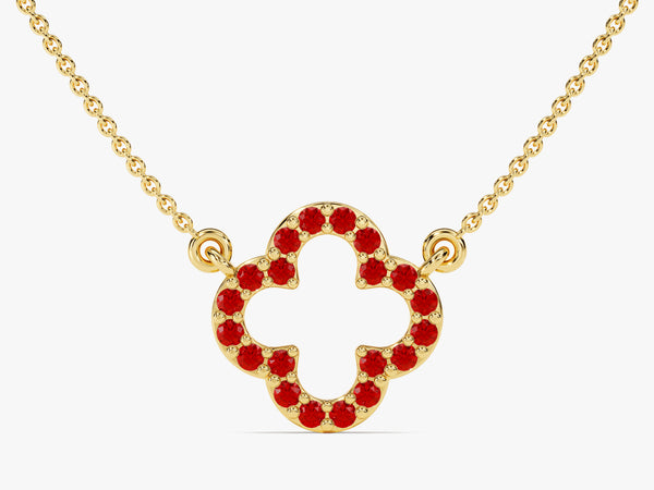 Ruby Clover Necklace in 14k Solid Gold
