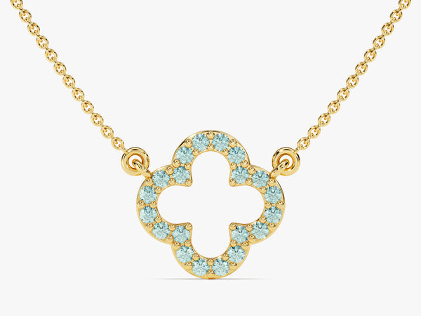 Aquamarine Clover Necklace in 14k Solid Gold