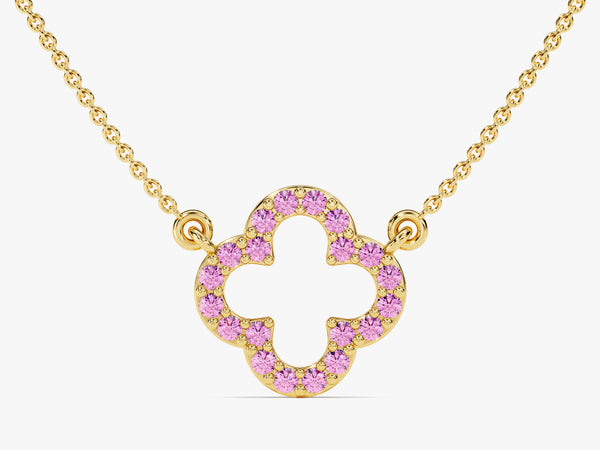 Pink Tourmaline Clover Necklace in 14k Solid Gold