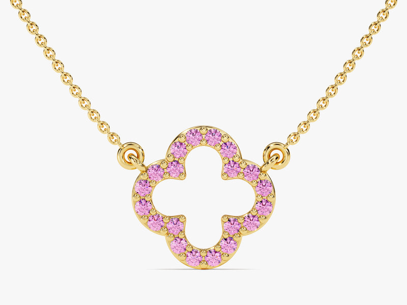 Pink Tourmaline Clover Necklace in 14k Solid Gold