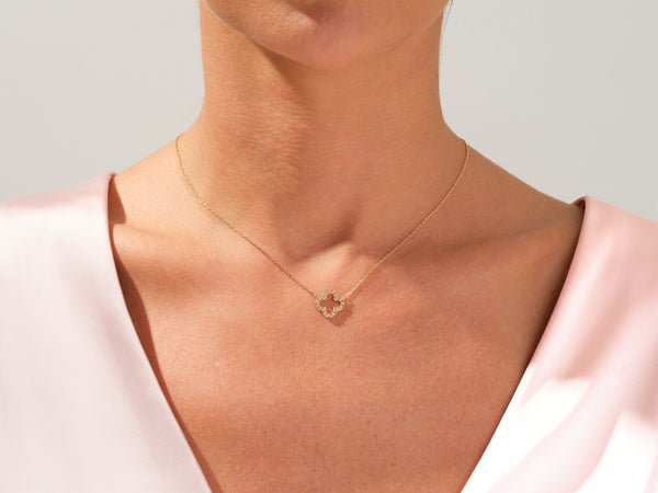 Garnet Clover Necklace in 14k Solid Gold