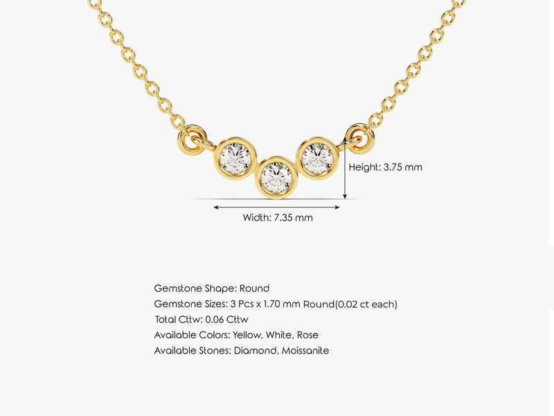 Trio-Bezel Set Diamond Necklace (0.06 CT)  in 14k Solid Gold