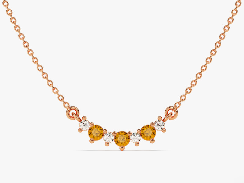 Citrine Trio Prong Necklace in 14k Solid Gold