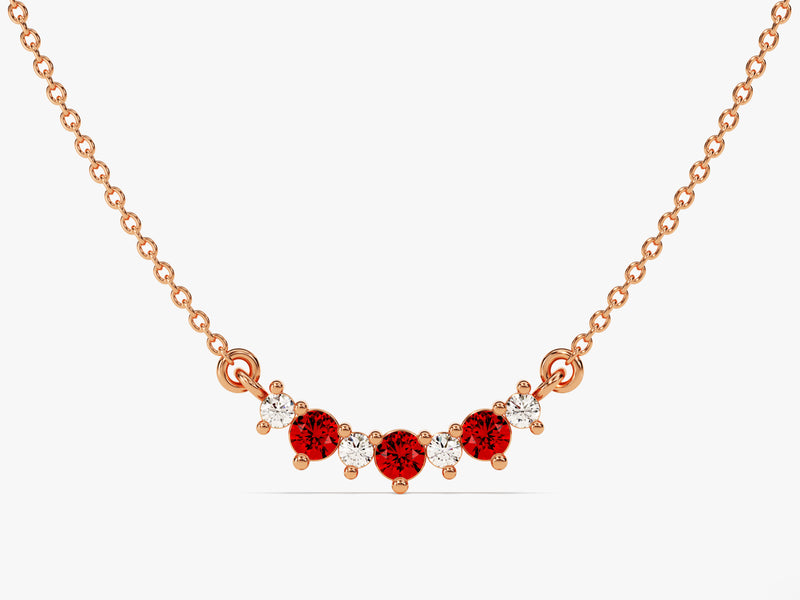 Garnet Trio Prong Necklace in 14k Solid Gold