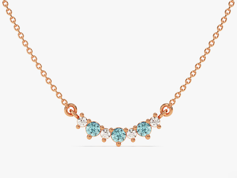 Aquamarine Trio Prong Necklace in 14k Solid Gold