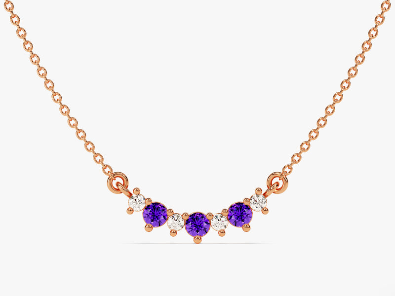 Amethyst Trio Prong Necklace in 14k Solid Gold