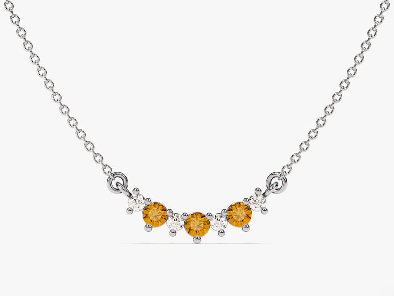 Citrine Trio Prong Necklace in 14k Solid Gold