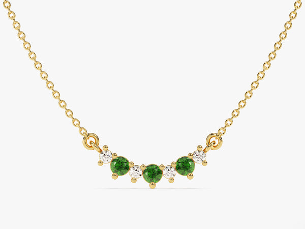Emerald Trio Prong Necklace in 14k Solid Gold
