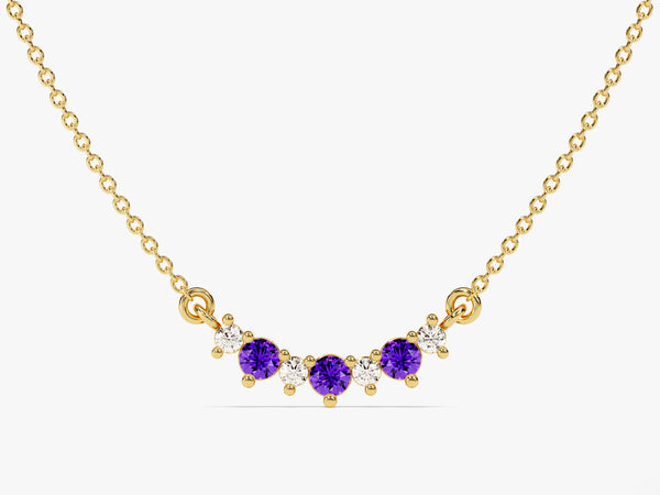 Amethyst Trio Prong Necklace in 14k Solid Gold