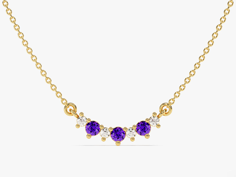 Amethyst Trio Prong Necklace in 14k Solid Gold