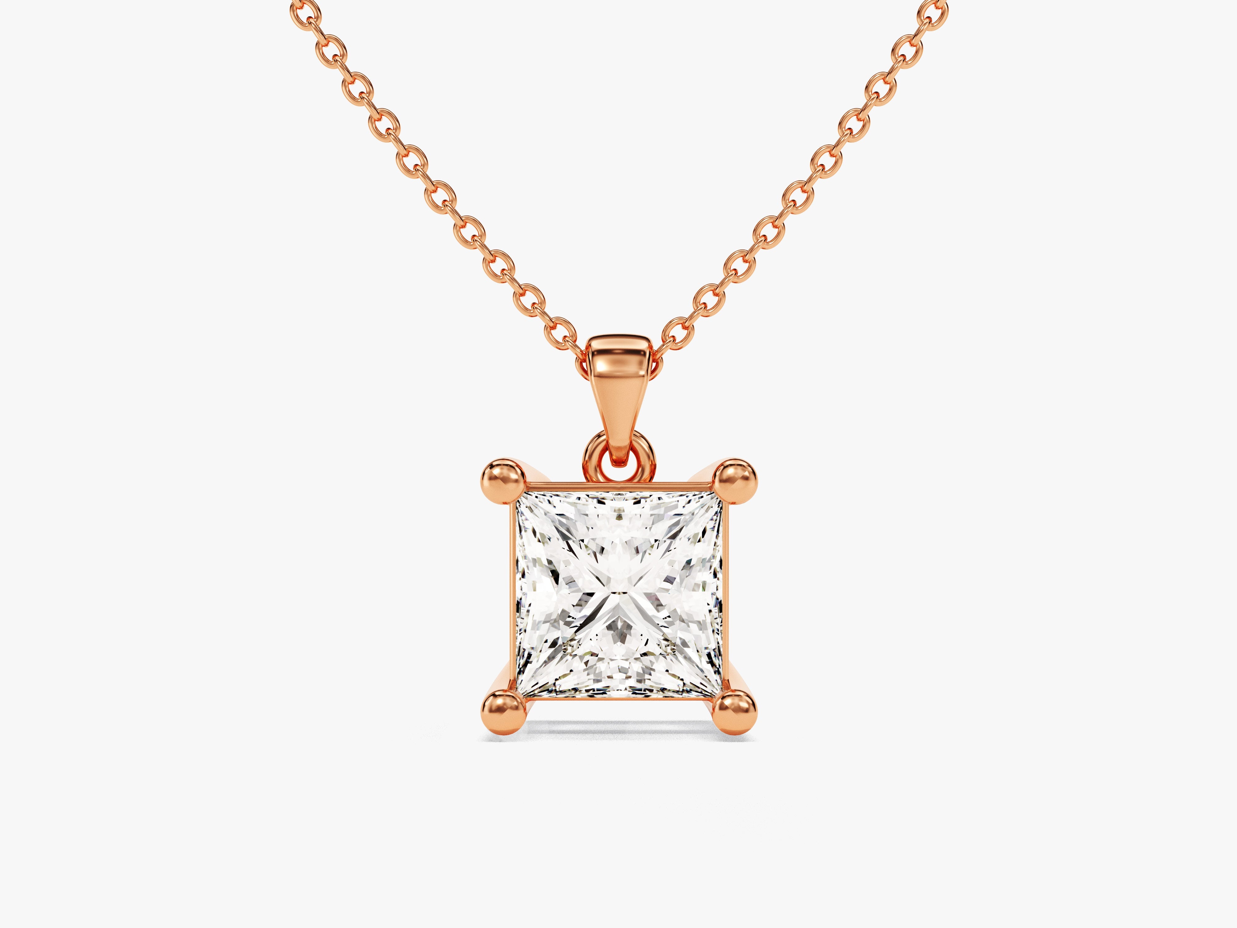 Rose gold princess cut diamond pendant necklace jewelry