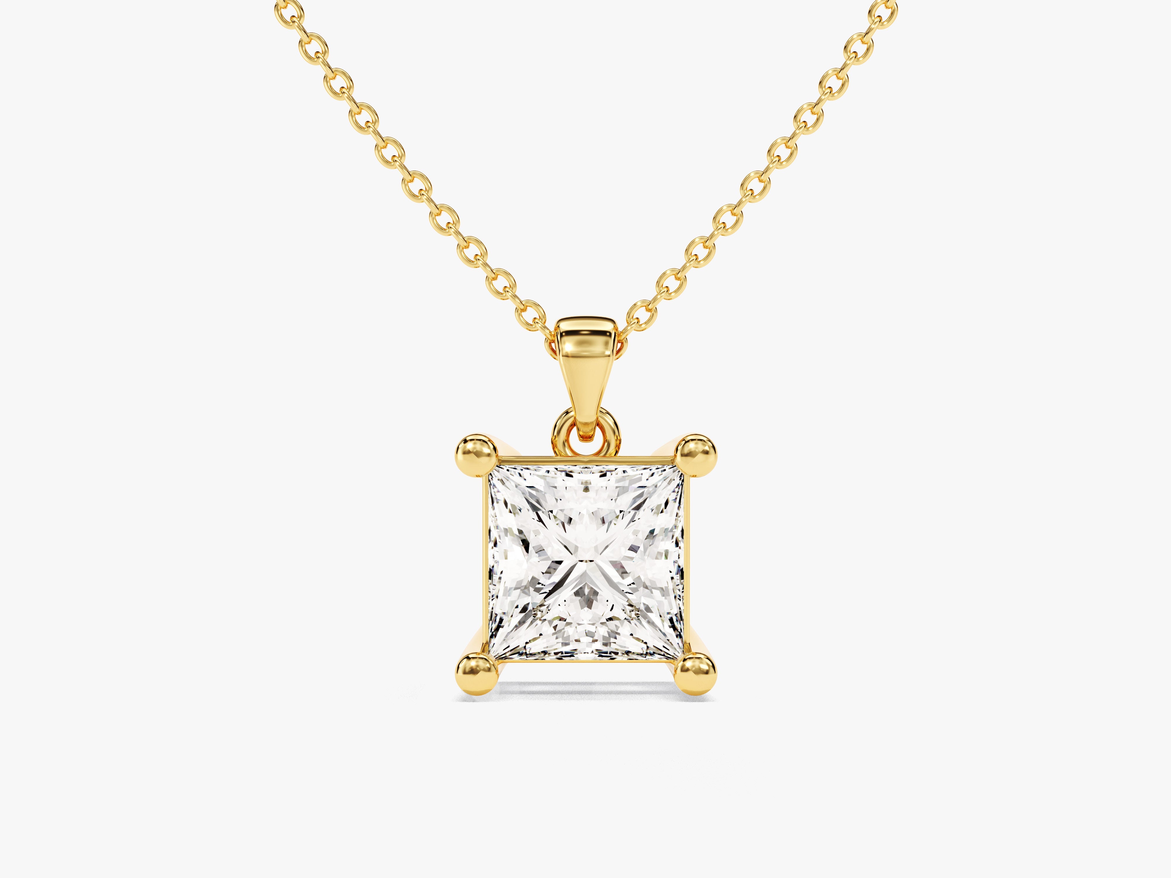 Gold necklace with princess cut diamond pendant jewelry