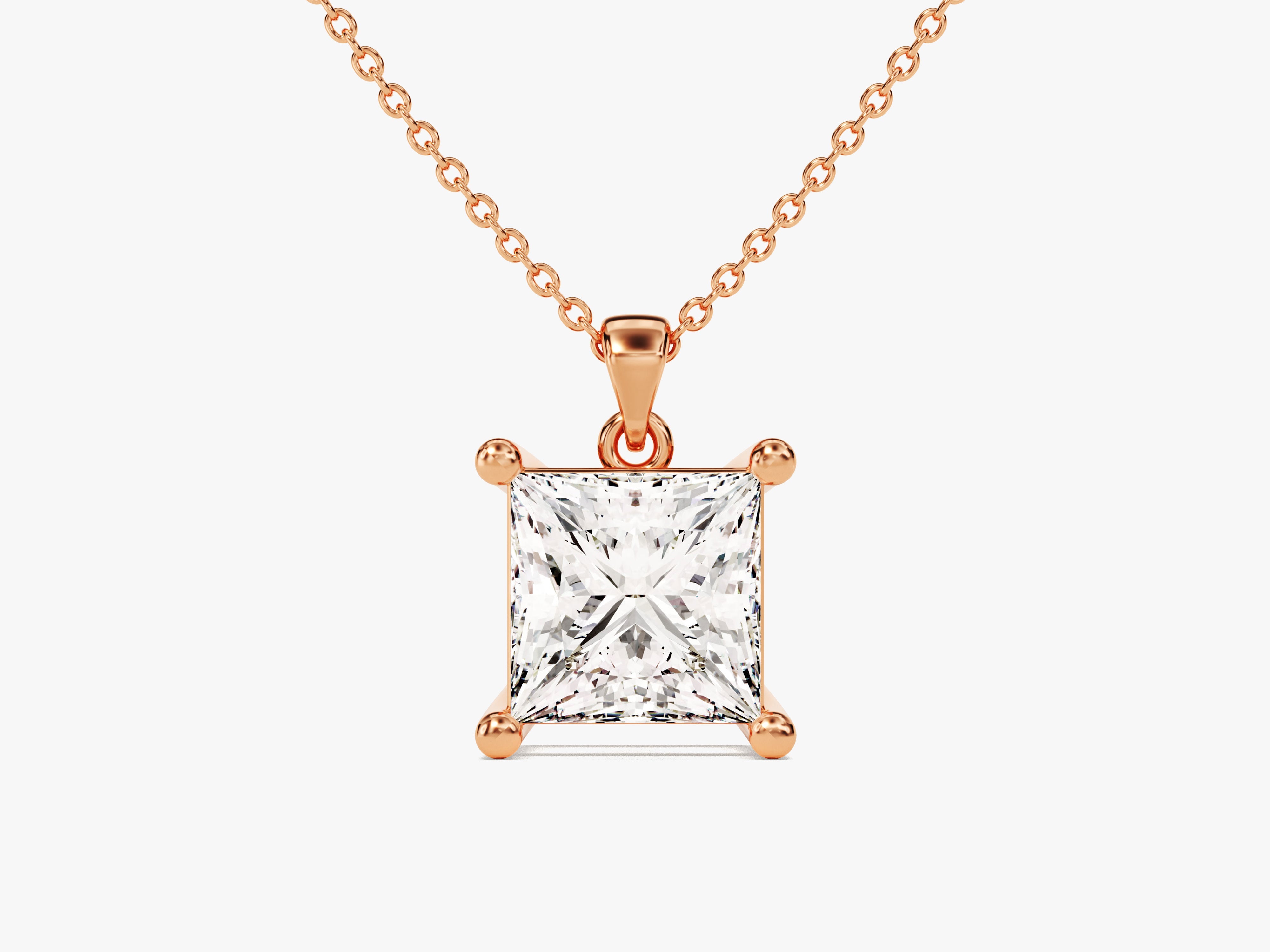 Princess cut diamond pendant necklace in rose gold