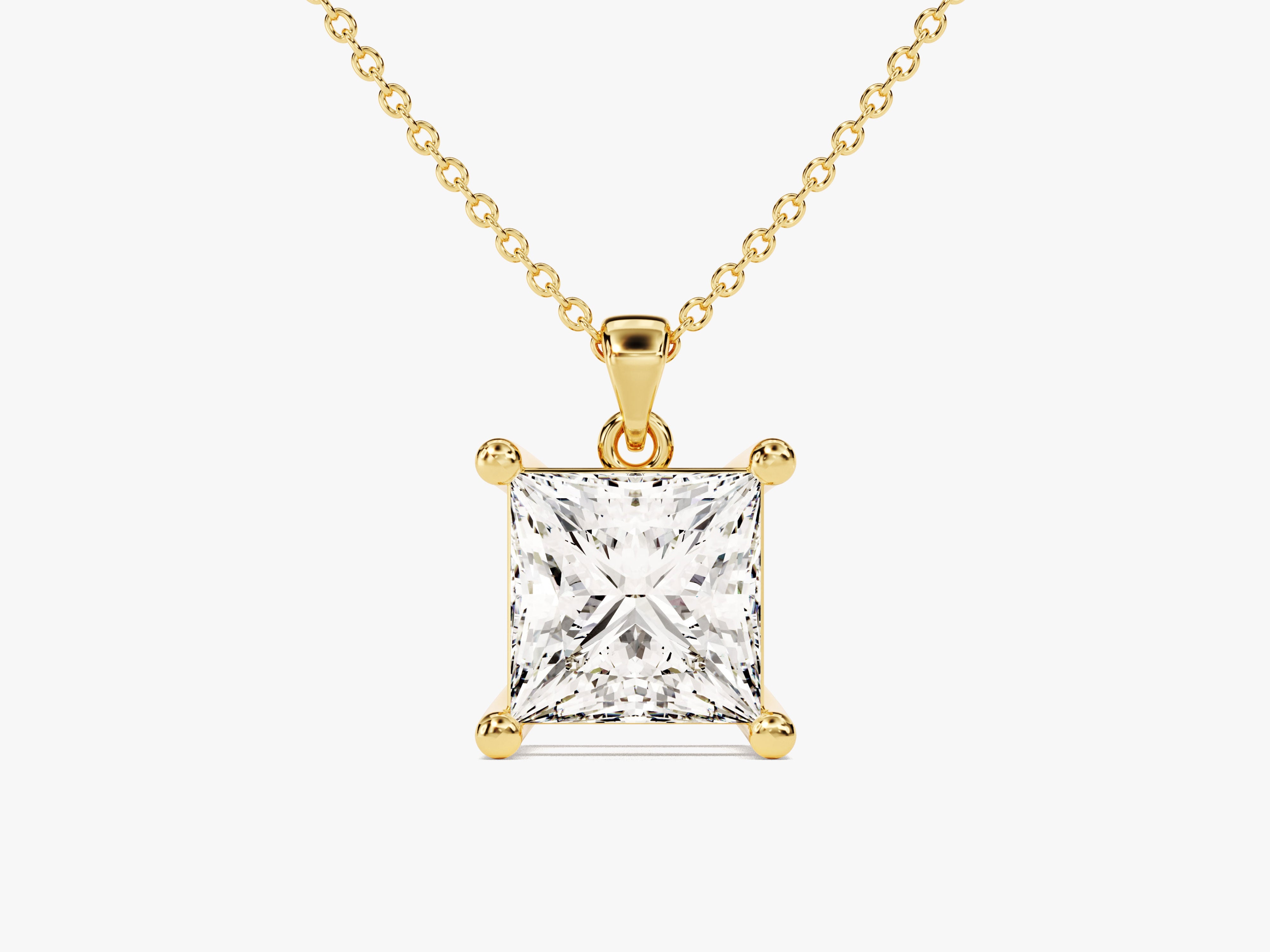 Gold princess cut diamond pendant necklace jewelry