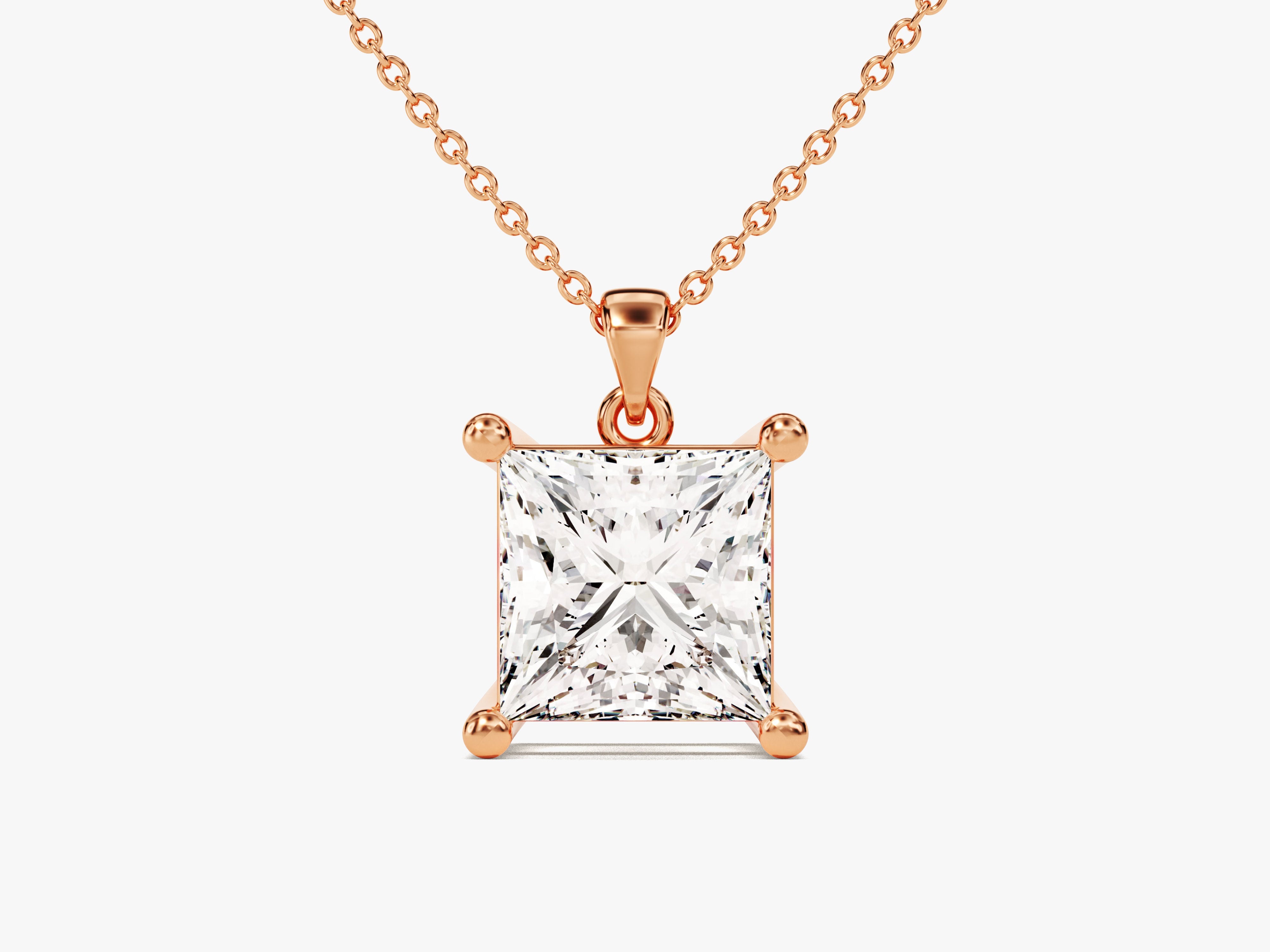 Rose gold princess cut diamond pendant necklace
