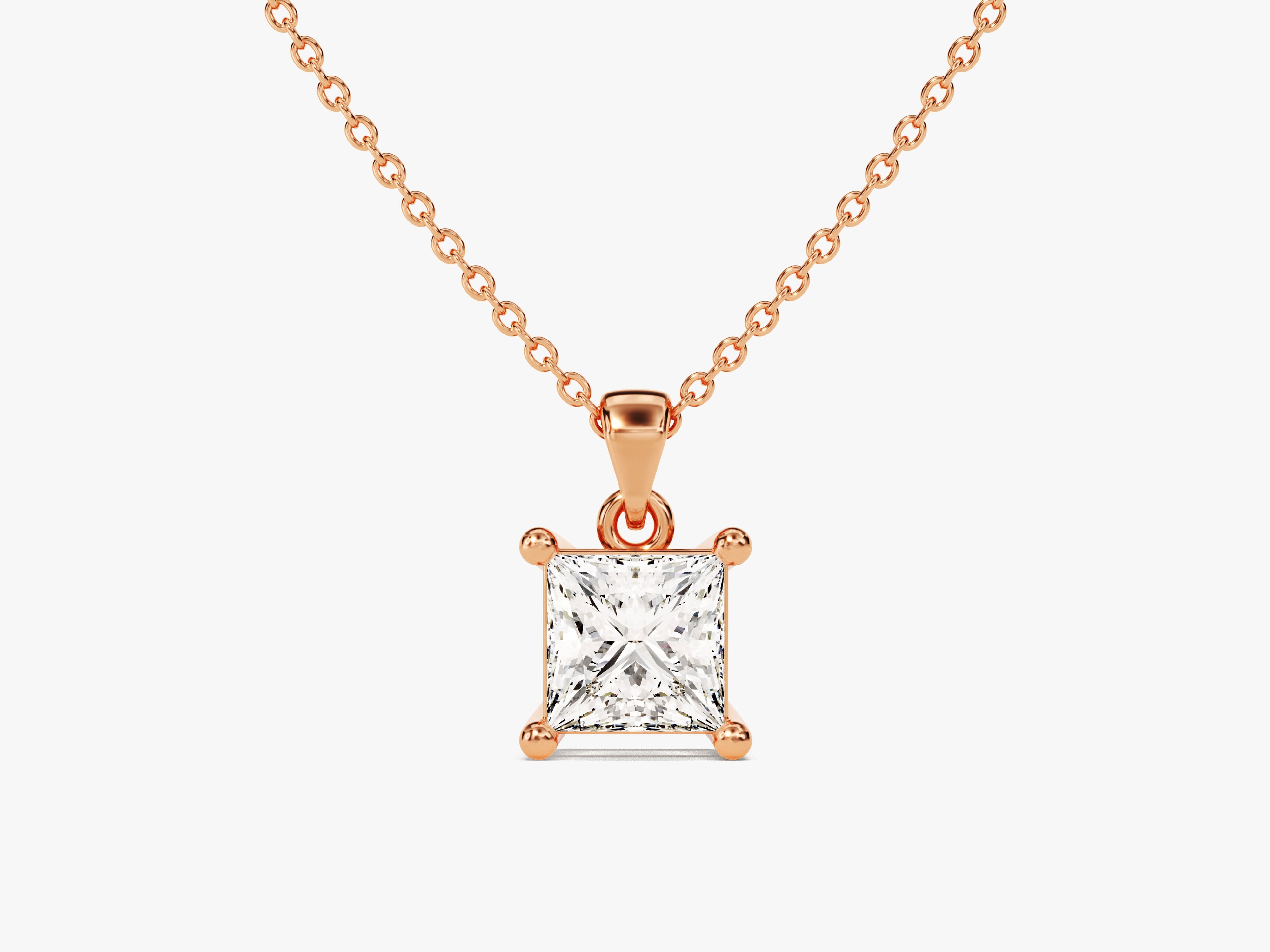 Rose gold necklace with princess cut diamond pendant