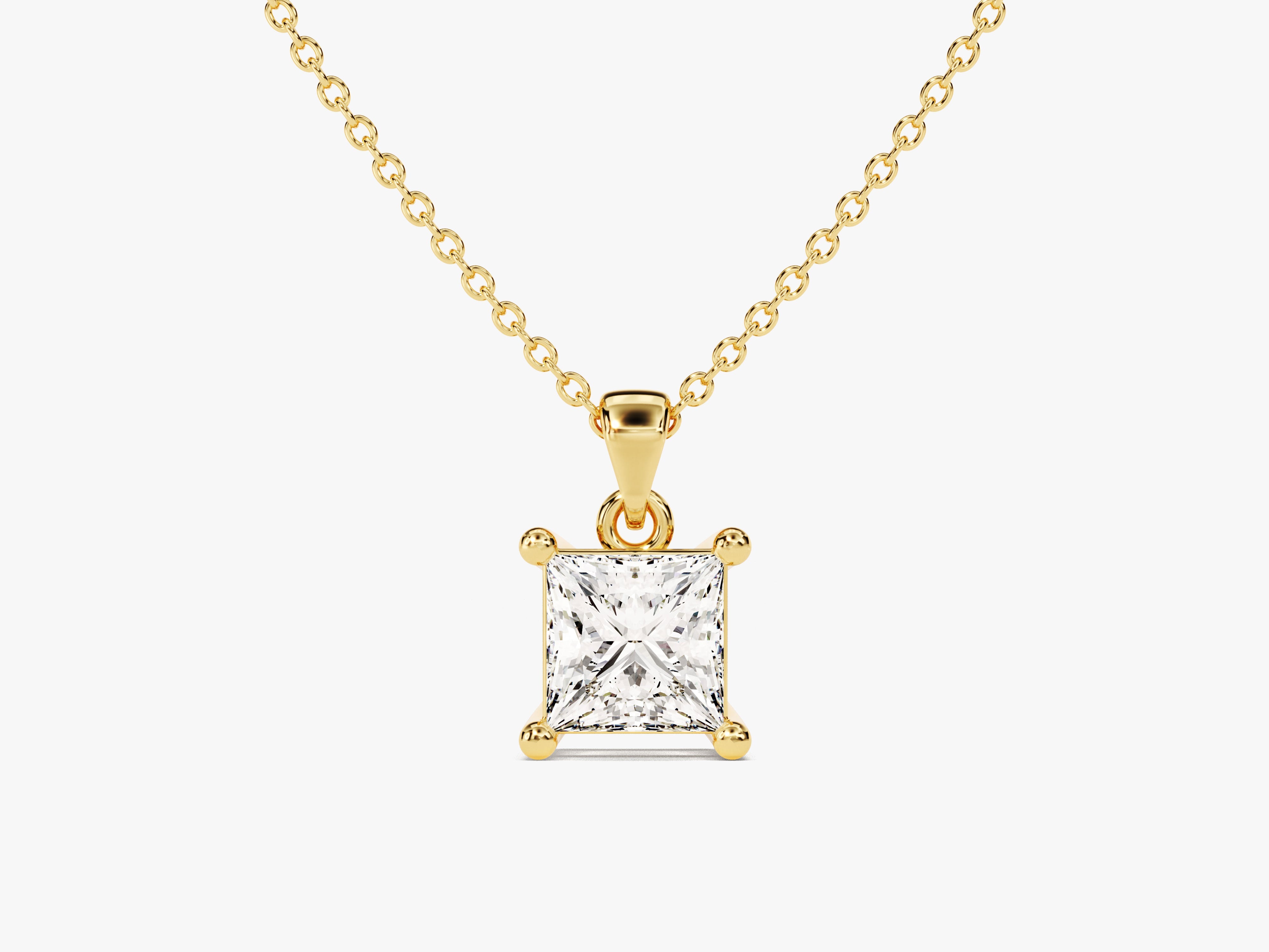 Gold necklace with princess cut diamond pendant jewelry