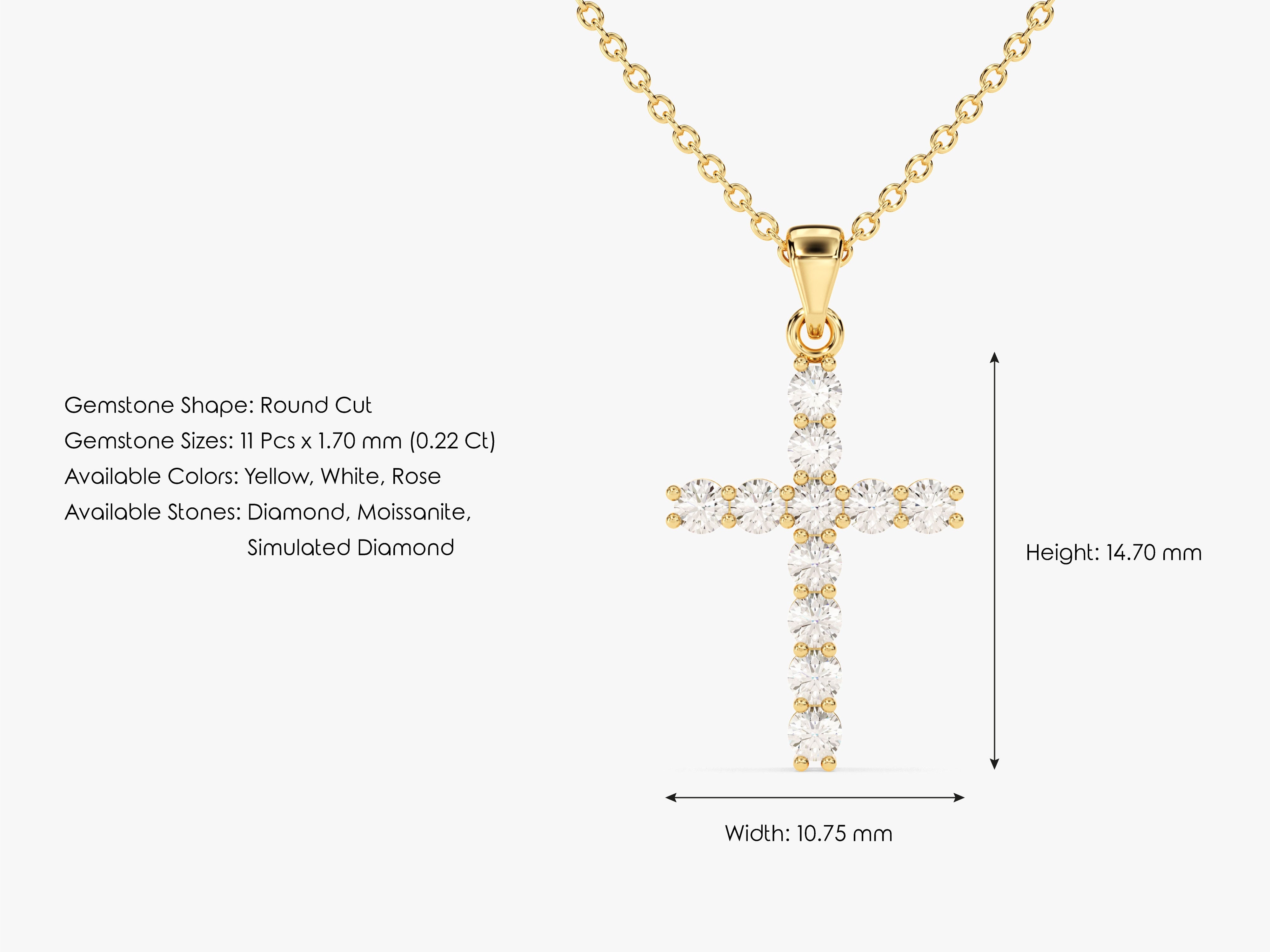 Diamond cross pendant necklace, fine jewelry, 11 round cut diamonds