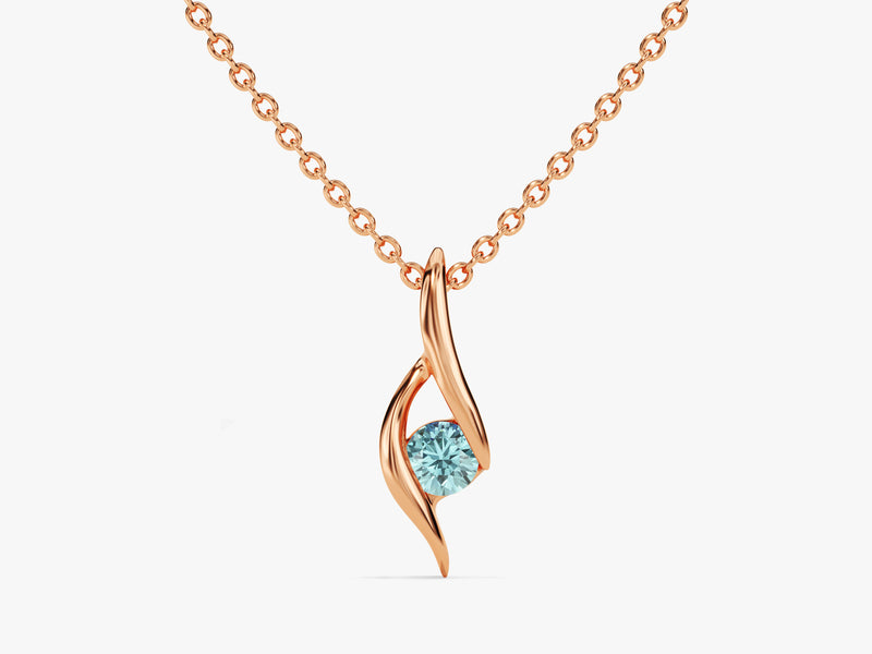 Single Stone Aquamarine Pendant Necklace in 14k Solid Gold
