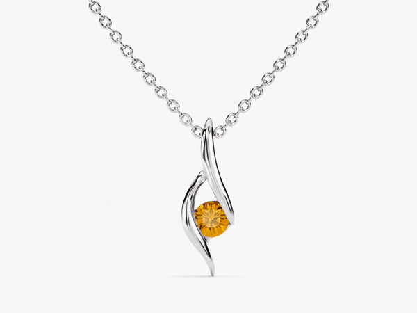 Single Stone Citrine Pendant Necklace in 14k Solid Gold