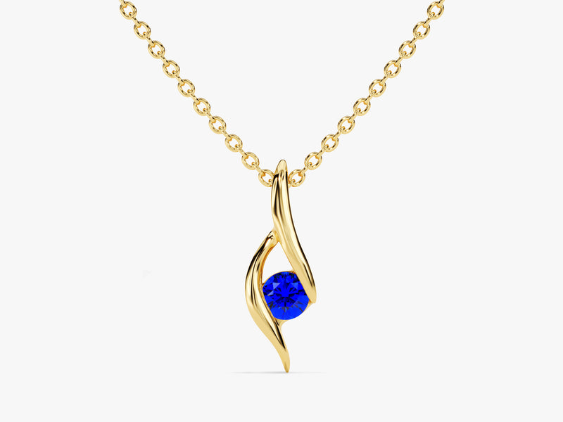 Single Stone Sapphire Pendant Necklace in 14k Solid Gold