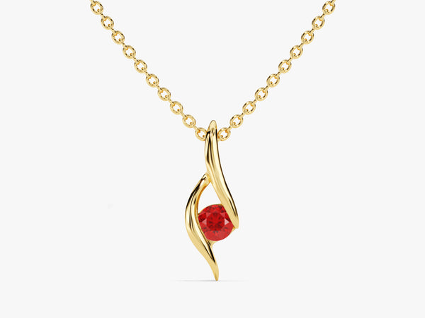 Single Stone Ruby Pendant Necklace in 14k Solid Gold