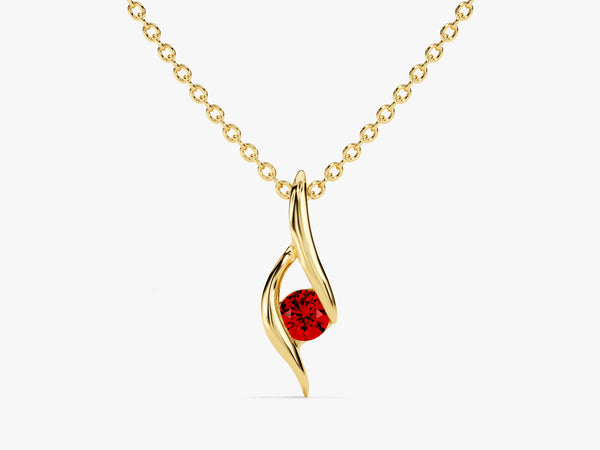 Single Stone Garnet Pendant Necklace in 14k Solid Gold