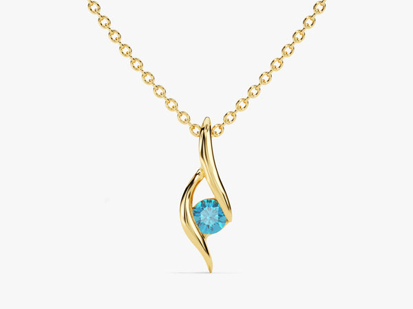 Single Stone Blue Topaz Pendant Necklace in 14k Solid Gold