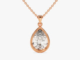 Diamond Birthstone Bezel Set Pear Pendant Necklace in 14k Solid Gold