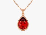 Garnet Bezel Set Pear Pendant Necklace in 14k Solid Gold