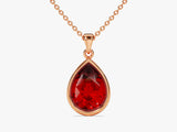 Ruby Bezel Set Pear Pendant Necklace in 14k Solid Gold