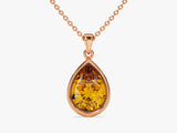 Citrine Bezel Set Pear Pendant Necklace in 14k Solid Gold