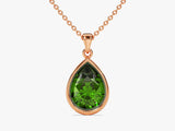 Emerald Bezel Set Pear Pendant Necklace in 14k Solid Gold