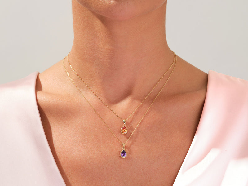 Bezel Set Pear Birthstone Pendant Necklace - Gold Vermeil