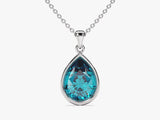 Blue Topaz Bezel Set Pear Pendant Necklace in 14k Solid Gold