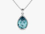 Aquamarine Bezel Set Pear Pendant Necklace in 14k Solid Gold