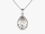 Diamond Birthstone Bezel Set Pear Pendant Necklace in 14k Solid Gold