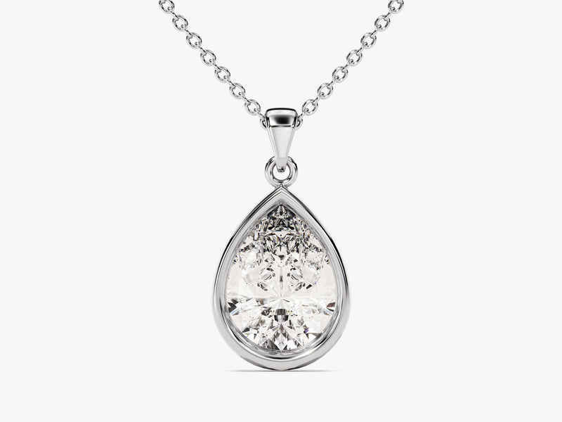 Diamond Birthstone Bezel Set Pear Pendant Necklace in 14k Solid Gold