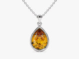 Citrine Bezel Set Pear Pendant Necklace in 14k Solid Gold