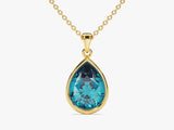 Blue Topaz Bezel Set Pear Pendant Necklace in 14k Solid Gold