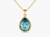 Aquamarine Bezel Set Pear Pendant Necklace in 14k Solid Gold