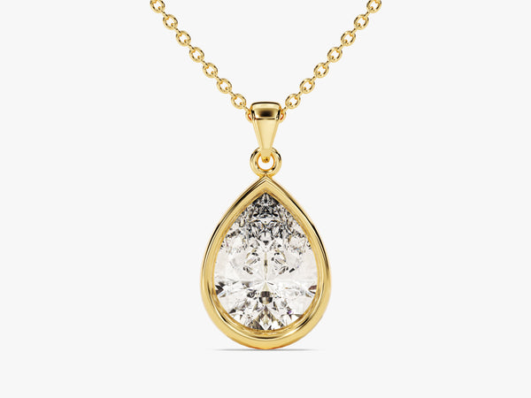 Diamond Birthstone Bezel Set Pear Pendant Necklace in 14k Solid Gold