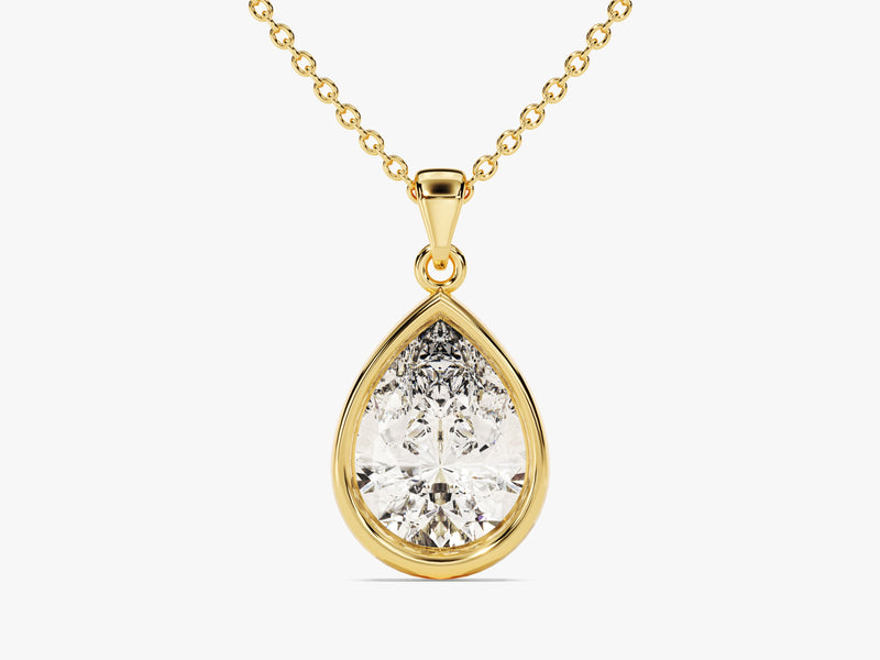 Diamond Birthstone Bezel Set Pear Pendant Necklace in 14k Solid Gold