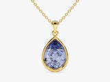 Alexandrite Bezel Set Pear Pendant Necklace in 14k Solid Gold