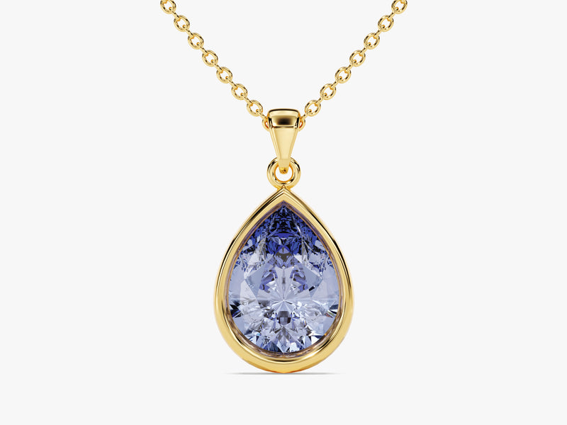 Alexandrite Bezel Set Pear Pendant Necklace in 14k Solid Gold